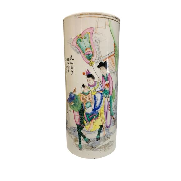 Antique Chinese Famille Rose Porcelain Brush Pot Vase 11” – Republic Period